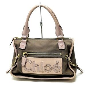 Chloe RARE Olive Canvas Satchel with Tan and Taupe Colored Leather Trim